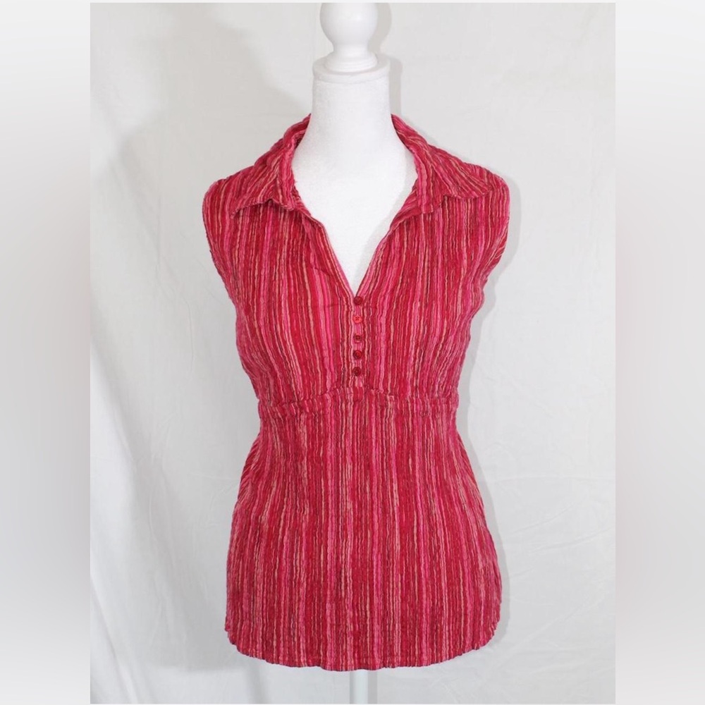 St. John's Bay Red Pink Striped Sleeveless V-Neck Top
